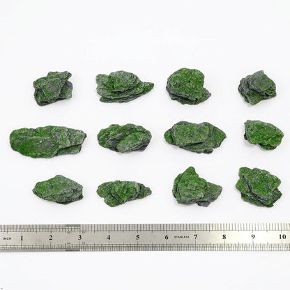 Miniature Moss Stones for Terrarium - Tree Bark Diorama Rocks for Miniature Terrain Display - Lightweight Reptile Habitat Decor - NOT for Aquarium Underwater Use - 12 Pcs Flocking-Covered (1-2 inch)