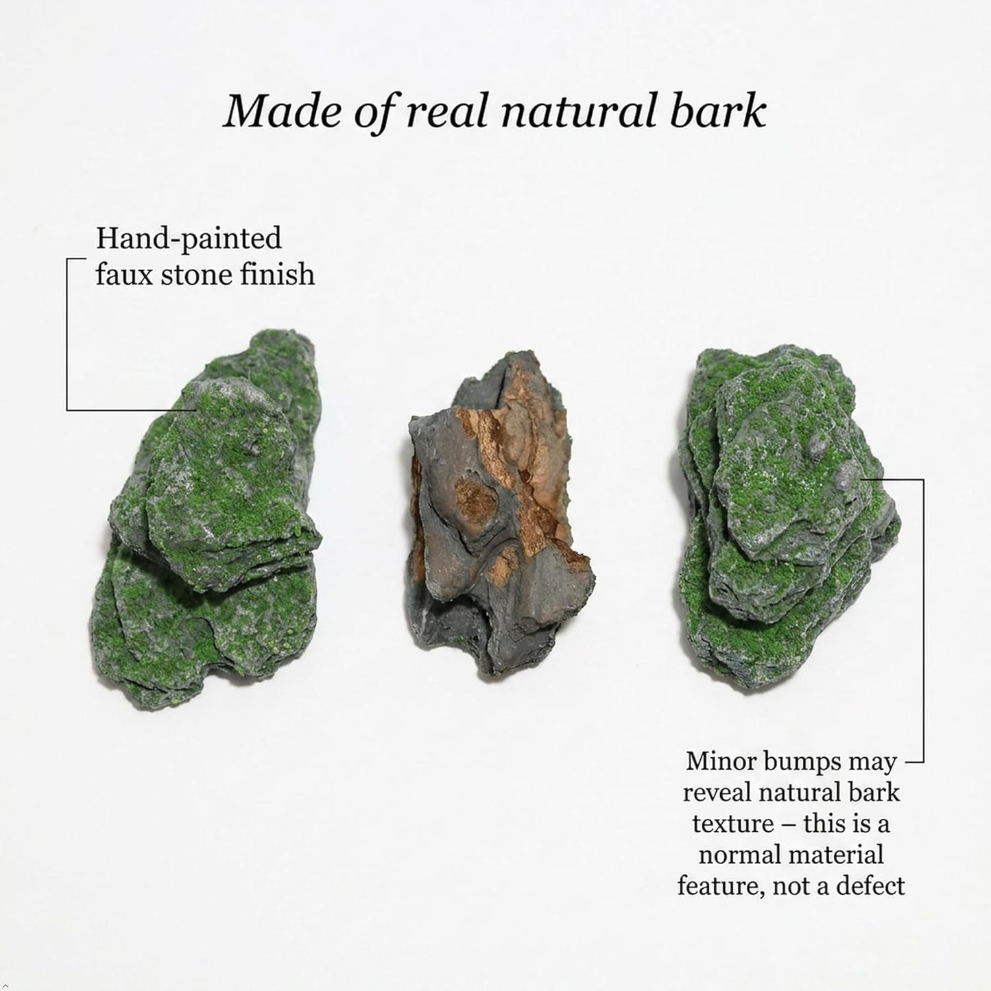 Miniature Moss Stones for Terrarium - Tree Bark Diorama Rocks for Miniature Terrain Display - Lightweight Reptile Habitat Decor - NOT for Aquarium Underwater Use - 12 Pcs Flocking-Covered (1-2 inch)