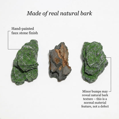 Miniature Moss Stones for Terrarium - Tree Bark Diorama Rocks for Miniature Terrain Display - Lightweight Reptile Habitat Decor - NOT for Aquarium Underwater Use - 12 Pcs Flocking-Covered (1-2 inch)