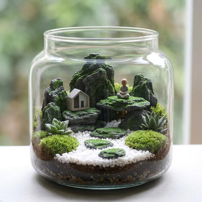 Miniature Moss Stones for Terrarium - Tree Bark Diorama Rocks for Miniature Terrain Display - Lightweight Reptile Habitat Decor - NOT for Aquarium Underwater Use - 12 Pcs Flocking-Covered (1-2 inch)