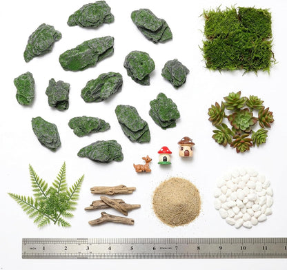 Miniature Moss Stones for Terrarium - Tree Bark Diorama Rocks for Miniature Terrain Display - Lightweight Reptile Habitat Decor - NOT for Aquarium Underwater Use - 12 Pcs Flocking-Covered (1-2 inch)