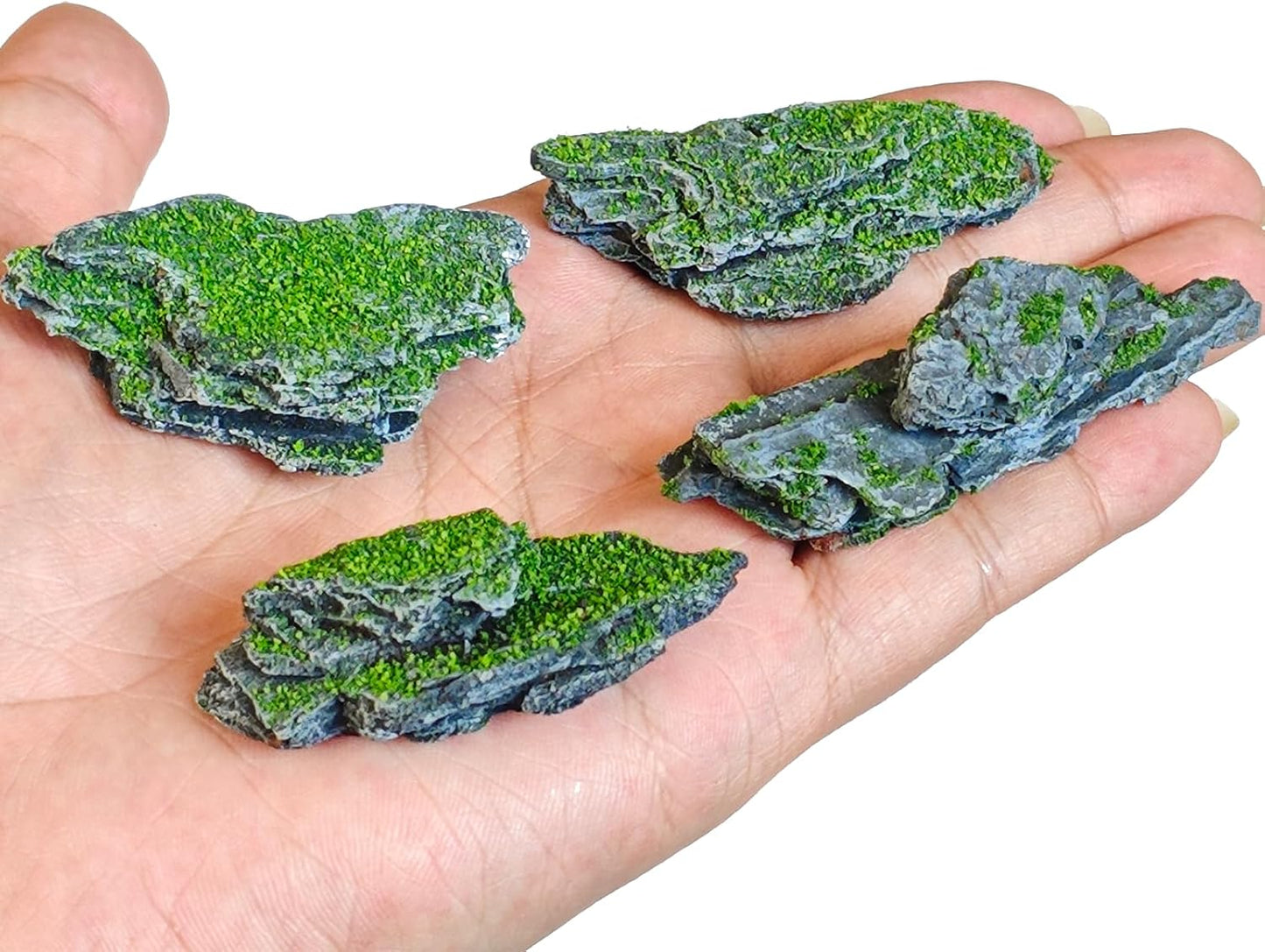 Miniature Moss Stones for Terrarium - Tree Bark Diorama Rocks for Miniature Terrain Display - Lightweight Reptile Habitat Decor - NOT for Aquarium Underwater Use - 12 Pcs Flocking-Covered (1-2 inch)