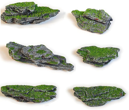 Miniature Moss Stones for Terrarium - Tree Bark Diorama Rocks for Miniature Terrain Display - Lightweight Reptile Habitat Decor - NOT for Aquarium Underwater Use - 12 Pcs Flocking-Covered (1-2 inch)