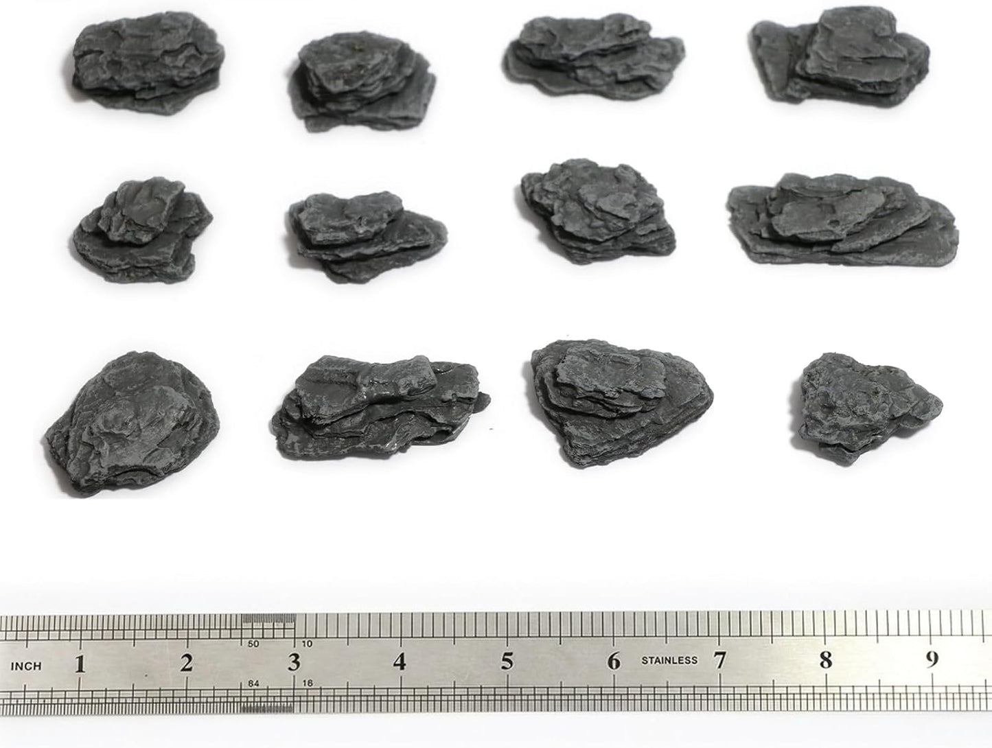 Miniature Moss Stones for Terrarium - Tree Bark Diorama Rocks for Miniature Terrain Display - Lightweight Reptile Habitat Decor - NOT for Aquarium Underwater Use - 12 Pcs Flocking-Covered (1-2 inch)