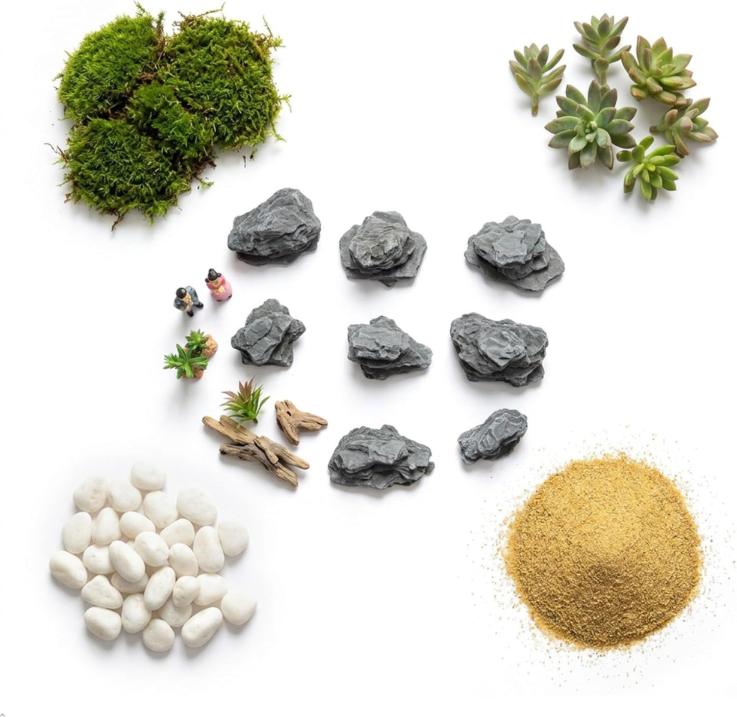 Miniature Moss Stones for Terrarium - Tree Bark Diorama Rocks for Miniature Terrain Display - Lightweight Reptile Habitat Decor - NOT for Aquarium Underwater Use - 12 Pcs Flocking-Covered (1-2 inch)