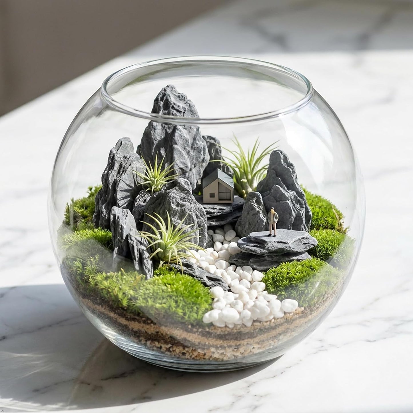 Miniature Moss Stones for Terrarium - Tree Bark Diorama Rocks for Miniature Terrain Display - Lightweight Reptile Habitat Decor - NOT for Aquarium Underwater Use - 12 Pcs Flocking-Covered (1-2 inch)