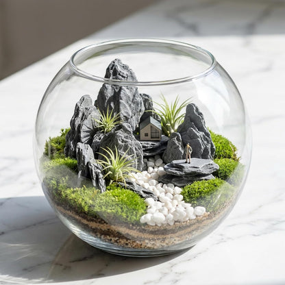Miniature Moss Stones for Terrarium - Tree Bark Diorama Rocks for Miniature Terrain Display - Lightweight Reptile Habitat Decor - NOT for Aquarium Underwater Use - 12 Pcs Flocking-Covered (1-2 inch)
