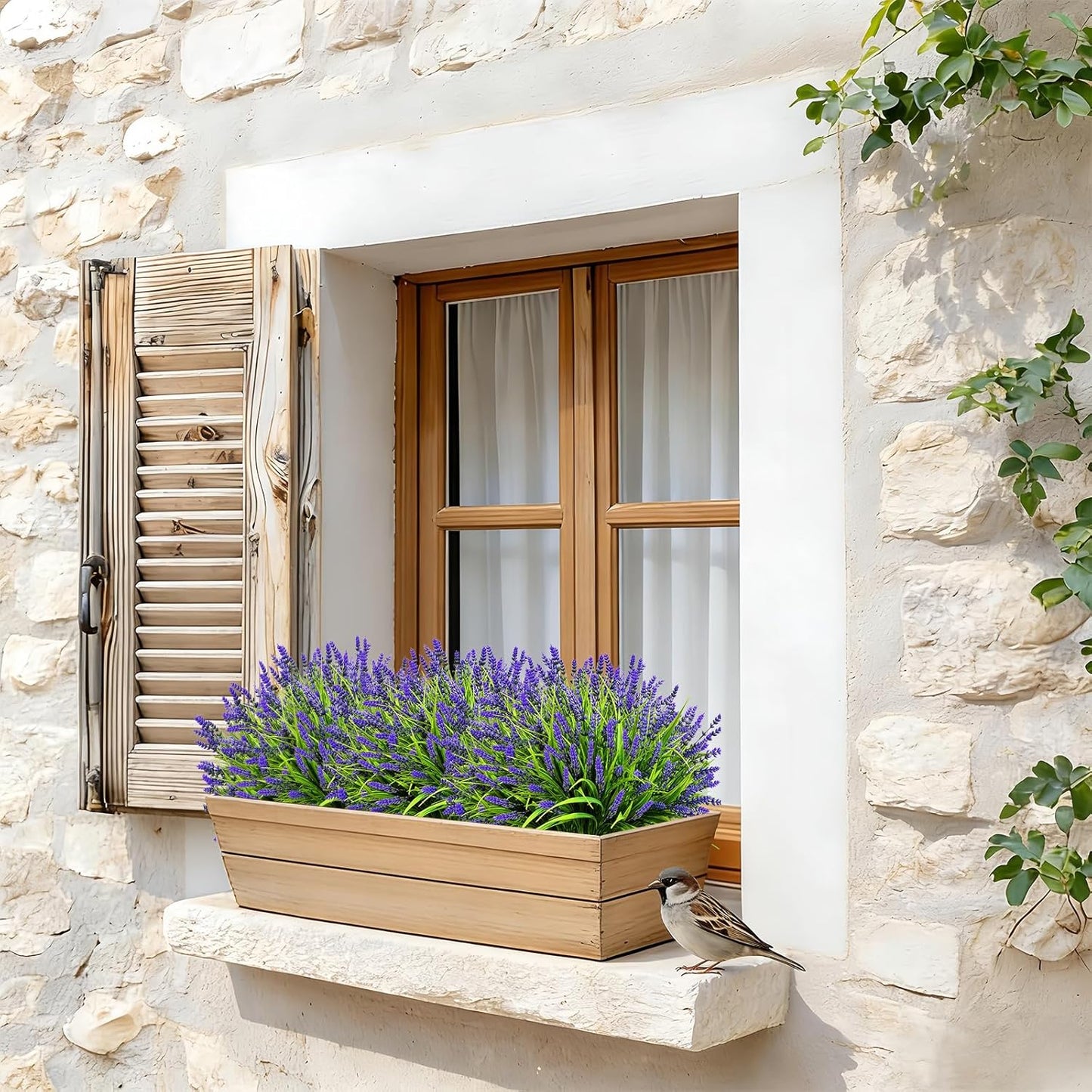 Artificial Flowers Outdoor Faux Lavender & Monkey Grass Fake Plants, UV Resistant for Garden Porch Patio Hanging Planter (12, Purple)