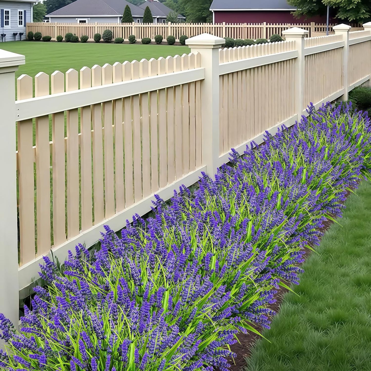 Artificial Flowers Outdoor Faux Lavender & Monkey Grass Fake Plants, UV Resistant for Garden Porch Patio Hanging Planter (12, Purple)