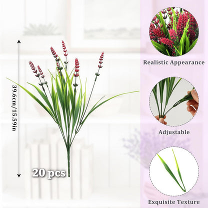 Artificial Flowers Outdoor Faux Lavender & Monkey Grass Fake Plants, UV Resistant for Garden Porch Patio Hanging Planter (12, Purple)