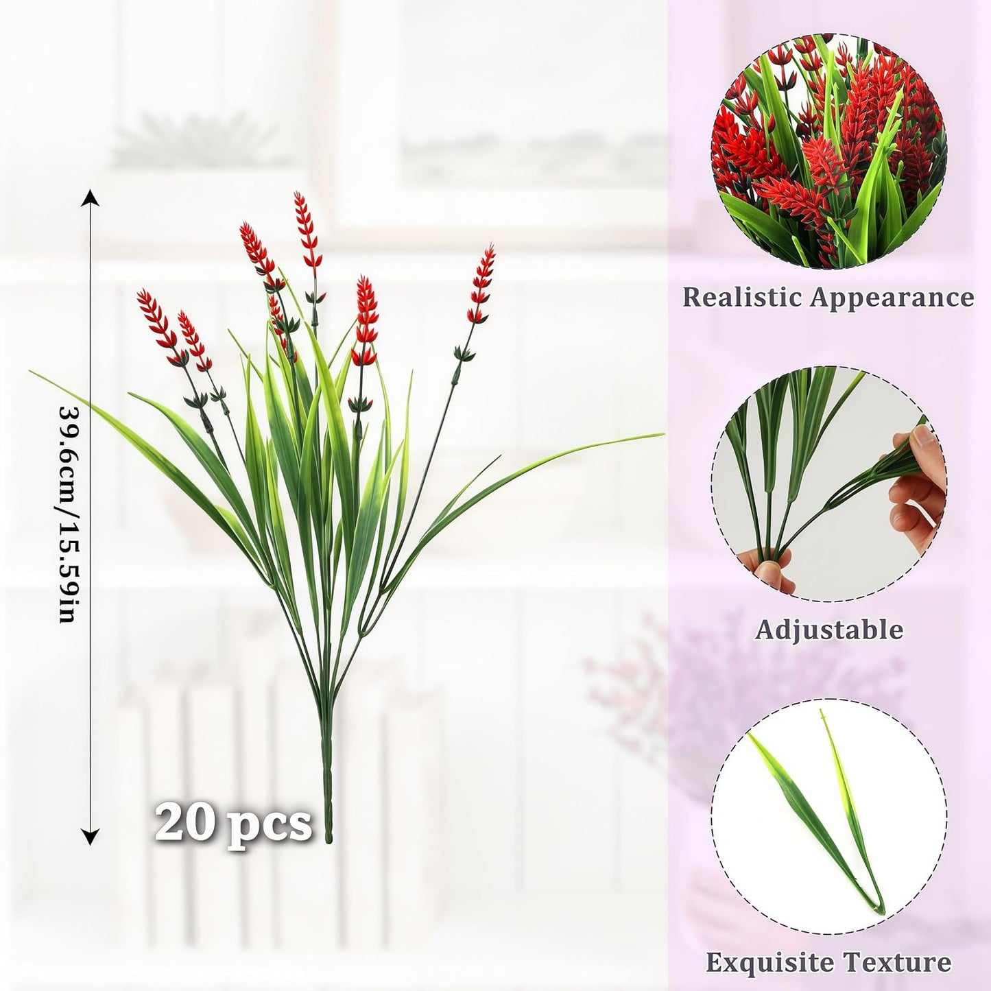 Artificial Flowers Outdoor Faux Lavender & Monkey Grass Fake Plants, UV Resistant for Garden Porch Patio Hanging Planter (12, Purple)