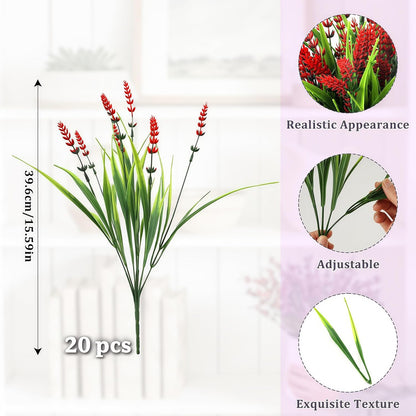 Artificial Flowers Outdoor Faux Lavender & Monkey Grass Fake Plants, UV Resistant for Garden Porch Patio Hanging Planter (12, Purple)