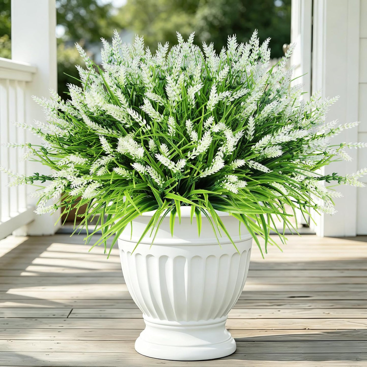Artificial Flowers Outdoor Faux Lavender & Monkey Grass Fake Plants, UV Resistant for Garden Porch Patio Hanging Planter (12, Purple)