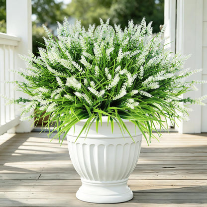 Artificial Flowers Outdoor Faux Lavender & Monkey Grass Fake Plants, UV Resistant for Garden Porch Patio Hanging Planter (12, Purple)