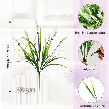Artificial Flowers Outdoor Faux Lavender & Monkey Grass Fake Plants, UV Resistant for Garden Porch Patio Hanging Planter (12, Purple)