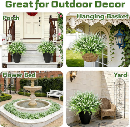 Artificial Flowers Outdoor Faux Lavender & Monkey Grass Fake Plants, UV Resistant for Garden Porch Patio Hanging Planter (12, Purple)