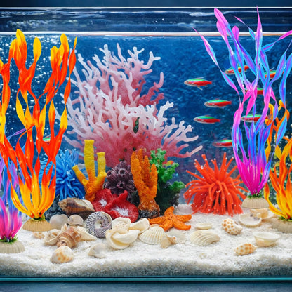 35PCS Coral Reef Aquarium Decorations Set, Ocean Style Aquarium Decor with Artificial Coral, Plants, Seashells, Anemones and Starfish for Freshwater, Saltwater and Tropical Fish Tanks