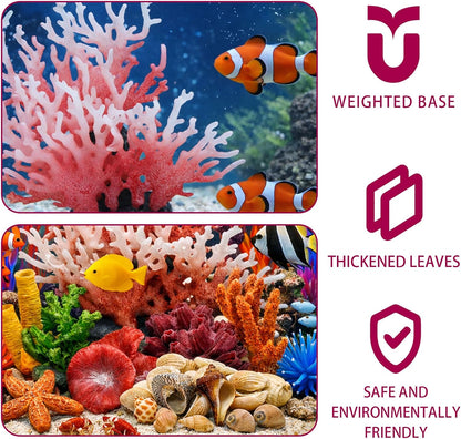 35PCS Coral Reef Aquarium Decorations Set, Ocean Style Aquarium Decor with Artificial Coral, Plants, Seashells, Anemones and Starfish for Freshwater, Saltwater and Tropical Fish Tanks