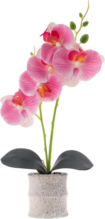 16.5 Inch Pink Artificial Orchid Flowers in Pot, Fake Orchid Plant | lifelike faux phalaenopsis orchid with ceramic pot display, maintenance free tabletop home decor, realistic bonsai gift props