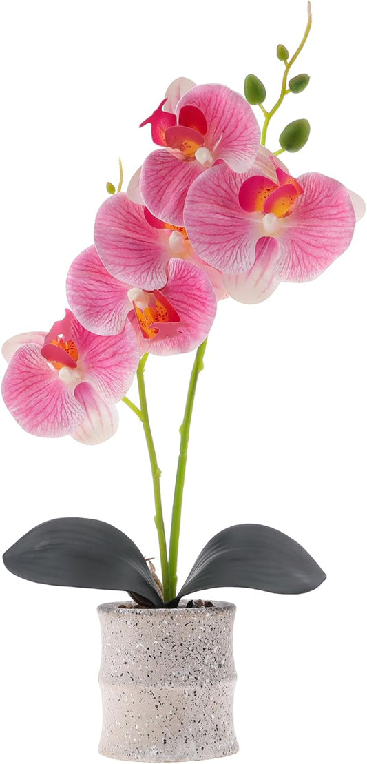 16.5 Inch Pink Artificial Orchid Flowers in Pot, Fake Orchid Plant | lifelike faux phalaenopsis orchid with ceramic pot display, maintenance free tabletop home decor, realistic bonsai gift props