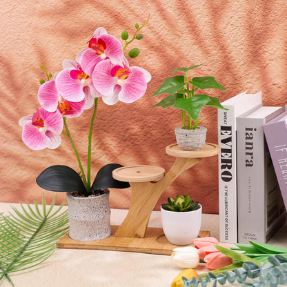 16.5 Inch Pink Artificial Orchid Flowers in Pot, Fake Orchid Plant | lifelike faux phalaenopsis orchid with ceramic pot display, maintenance free tabletop home decor, realistic bonsai gift props