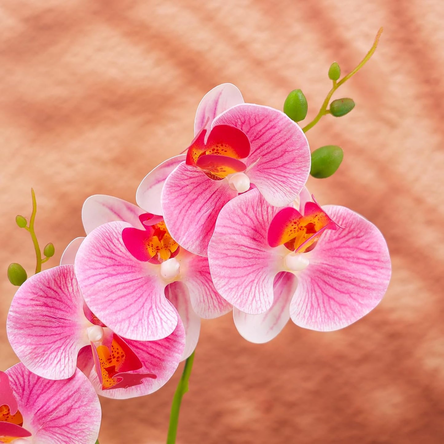 16.5 Inch Pink Artificial Orchid Flowers in Pot, Fake Orchid Plant | lifelike faux phalaenopsis orchid with ceramic pot display, maintenance free tabletop home decor, realistic bonsai gift props