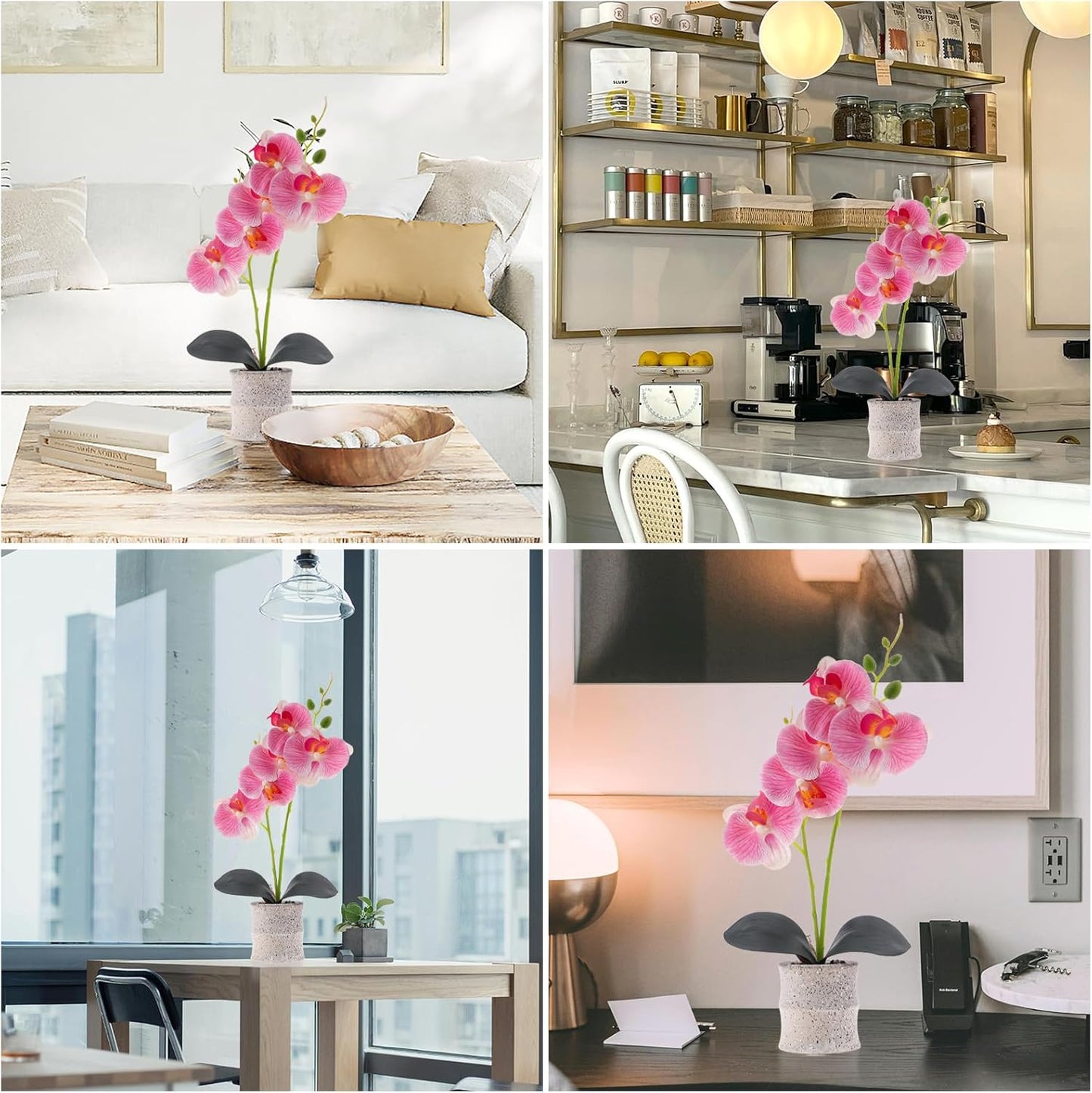 16.5 Inch Pink Artificial Orchid Flowers in Pot, Fake Orchid Plant | lifelike faux phalaenopsis orchid with ceramic pot display, maintenance free tabletop home decor, realistic bonsai gift props