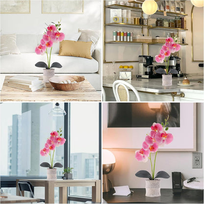 16.5 Inch Pink Artificial Orchid Flowers in Pot, Fake Orchid Plant | lifelike faux phalaenopsis orchid with ceramic pot display, maintenance free tabletop home decor, realistic bonsai gift props