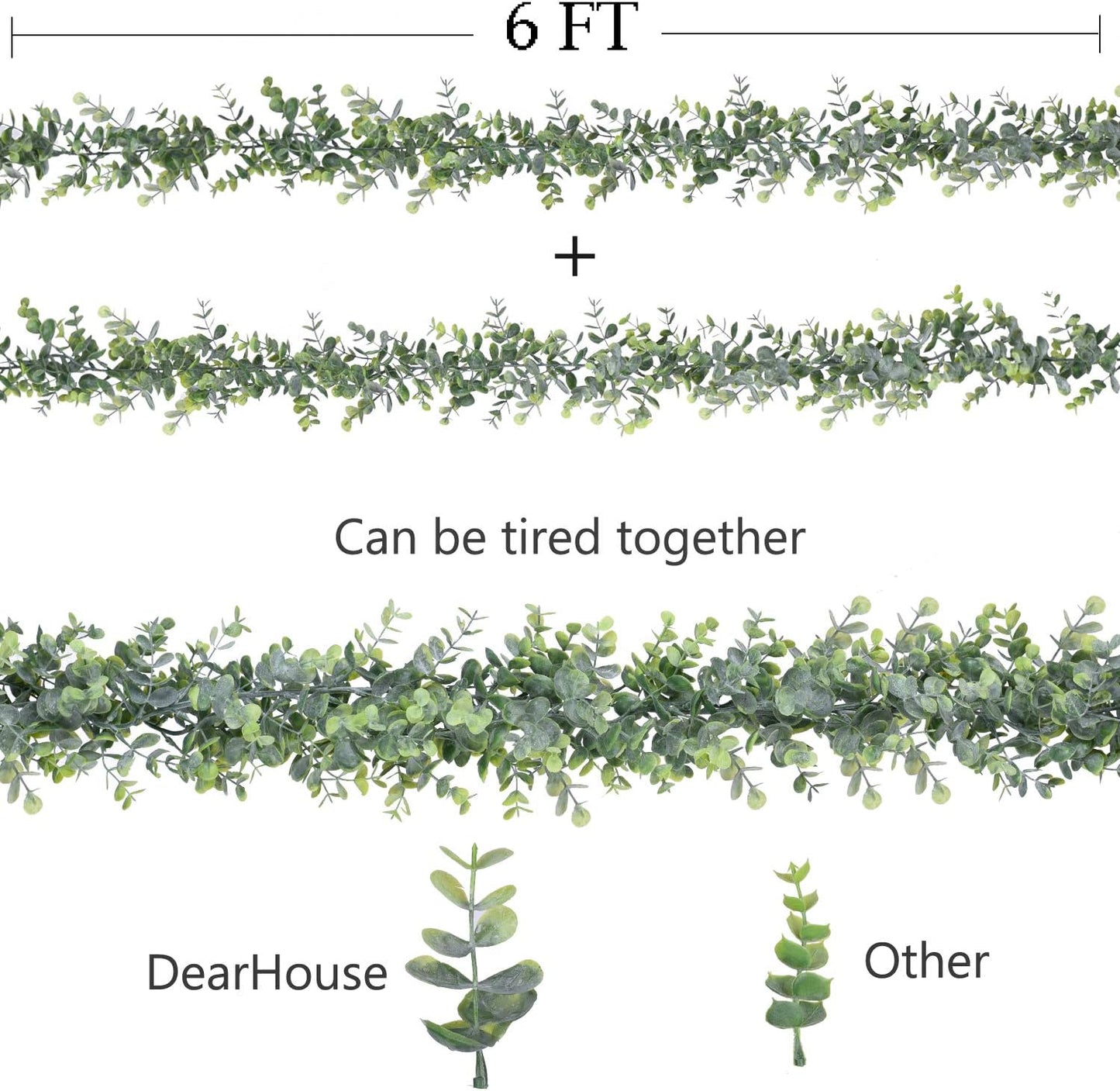 Faux Eucalyptus Garland Plant, 2 Pack Artificial Vines Hanging Eucalyptus Leaves Greenery Garland for Wedding Backdrop Arch Wall Decor, 6 Feet/pcs UV Protected Indoor Outdoor