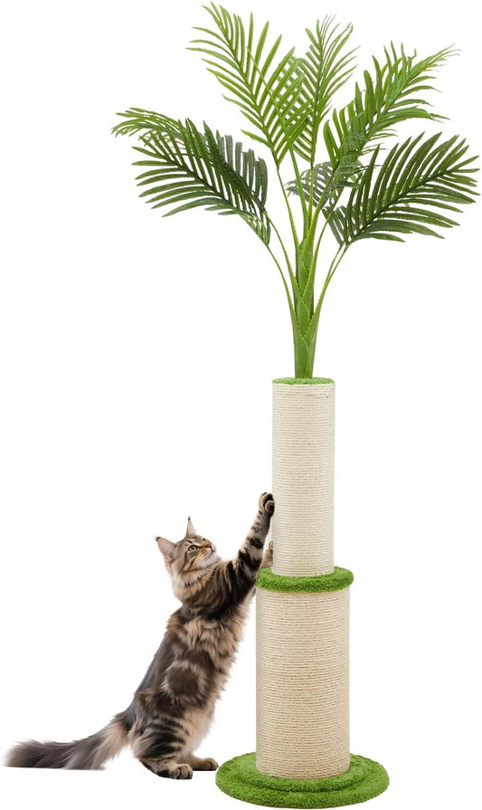 82.7'' Tall Modern Cat Tree for Indoor Cats,Artificial Areca Palm Tree Cat Tower with Solid Wood Cat Bed,Nature Sisal Scratching Post,Removable Mat,Aesthetic Cat Activity Center for Small Medium Cats