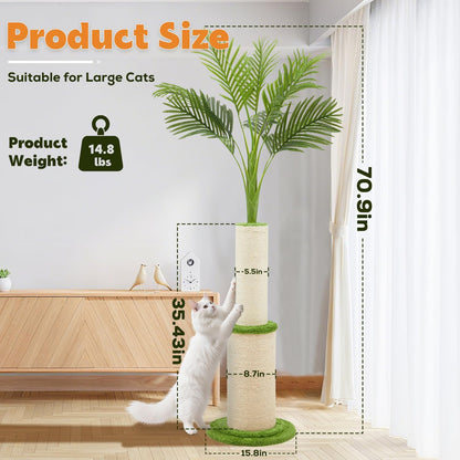 82.7'' Tall Modern Cat Tree for Indoor Cats,Artificial Areca Palm Tree Cat Tower with Solid Wood Cat Bed,Nature Sisal Scratching Post,Removable Mat,Aesthetic Cat Activity Center for Small Medium Cats