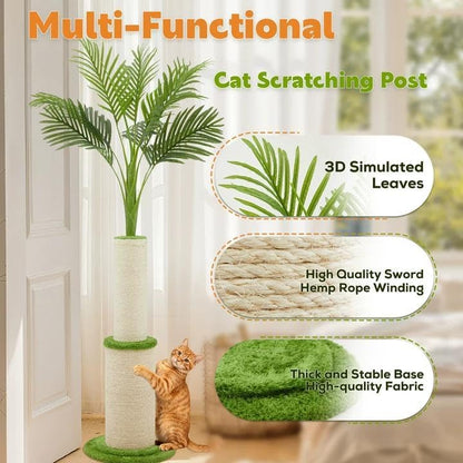 82.7'' Tall Modern Cat Tree for Indoor Cats,Artificial Areca Palm Tree Cat Tower with Solid Wood Cat Bed,Nature Sisal Scratching Post,Removable Mat,Aesthetic Cat Activity Center for Small Medium Cats