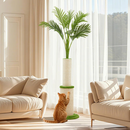 82.7'' Tall Modern Cat Tree for Indoor Cats,Artificial Areca Palm Tree Cat Tower with Solid Wood Cat Bed,Nature Sisal Scratching Post,Removable Mat,Aesthetic Cat Activity Center for Small Medium Cats