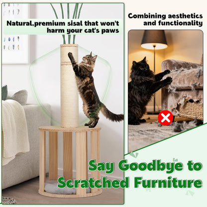 82.7'' Tall Modern Cat Tree for Indoor Cats,Artificial Areca Palm Tree Cat Tower with Solid Wood Cat Bed,Nature Sisal Scratching Post,Removable Mat,Aesthetic Cat Activity Center for Small Medium Cats