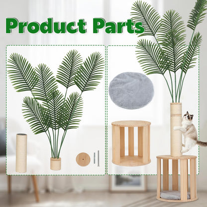 82.7'' Tall Modern Cat Tree for Indoor Cats,Artificial Areca Palm Tree Cat Tower with Solid Wood Cat Bed,Nature Sisal Scratching Post,Removable Mat,Aesthetic Cat Activity Center for Small Medium Cats