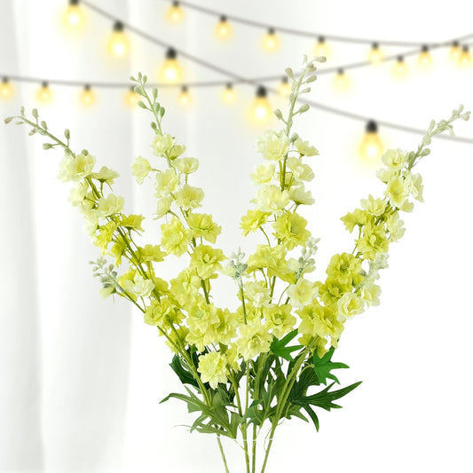 4PCS Light Blue Delphinium Artificial Flower 33.5'' Long Larkspur Stem Plant Floral Silk Flowers Faux Bouquets for Tall Floor Vase Home Garden Outdoor Wedding Arrangement Decor (H005-FYC)
