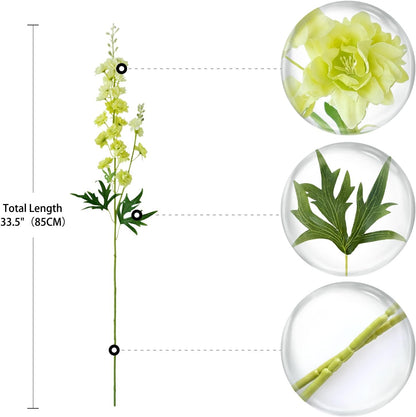 4PCS Light Blue Delphinium Artificial Flower 33.5'' Long Larkspur Stem Plant Floral Silk Flowers Faux Bouquets for Tall Floor Vase Home Garden Outdoor Wedding Arrangement Decor (H005-FYC)