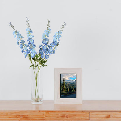 4PCS Light Blue Delphinium Artificial Flower 33.5'' Long Larkspur Stem Plant Floral Silk Flowers Faux Bouquets for Tall Floor Vase Home Garden Outdoor Wedding Arrangement Decor (H005-FYC)