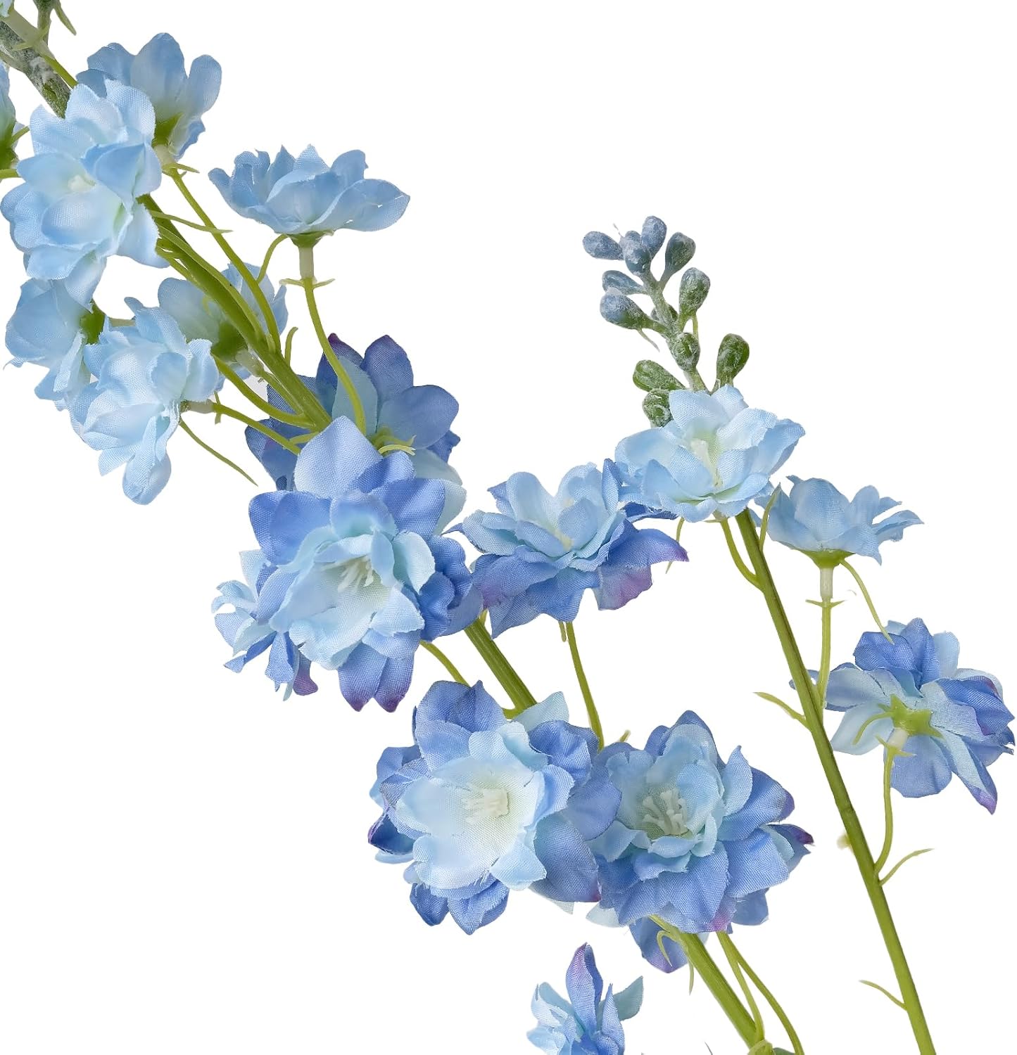 4PCS Light Blue Delphinium Artificial Flower 33.5'' Long Larkspur Stem Plant Floral Silk Flowers Faux Bouquets for Tall Floor Vase Home Garden Outdoor Wedding Arrangement Decor (H005-FYC)