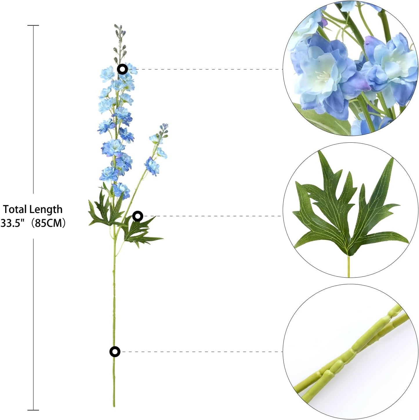 4PCS Light Blue Delphinium Artificial Flower 33.5'' Long Larkspur Stem Plant Floral Silk Flowers Faux Bouquets for Tall Floor Vase Home Garden Outdoor Wedding Arrangement Decor (H005-FYC)