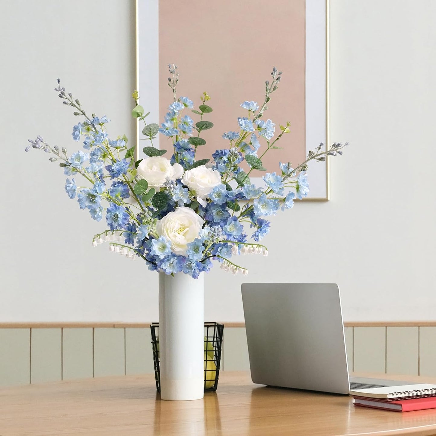 4PCS Light Blue Delphinium Artificial Flower 33.5'' Long Larkspur Stem Plant Floral Silk Flowers Faux Bouquets for Tall Floor Vase Home Garden Outdoor Wedding Arrangement Decor (H005-FYC)