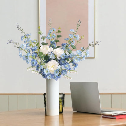 4PCS Light Blue Delphinium Artificial Flower 33.5'' Long Larkspur Stem Plant Floral Silk Flowers Faux Bouquets for Tall Floor Vase Home Garden Outdoor Wedding Arrangement Decor (H005-FYC)