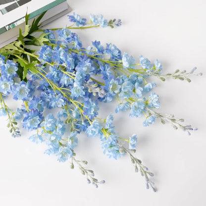 4PCS Light Blue Delphinium Artificial Flower 33.5'' Long Larkspur Stem Plant Floral Silk Flowers Faux Bouquets for Tall Floor Vase Home Garden Outdoor Wedding Arrangement Decor (H005-FYC)