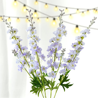 4PCS Light Blue Delphinium Artificial Flower 33.5'' Long Larkspur Stem Plant Floral Silk Flowers Faux Bouquets for Tall Floor Vase Home Garden Outdoor Wedding Arrangement Decor (H005-FYC)