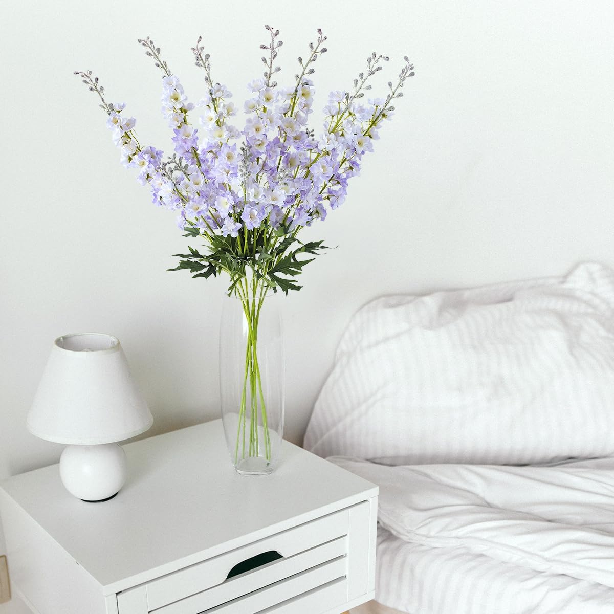 4PCS Light Blue Delphinium Artificial Flower 33.5'' Long Larkspur Stem Plant Floral Silk Flowers Faux Bouquets for Tall Floor Vase Home Garden Outdoor Wedding Arrangement Decor (H005-FYC)