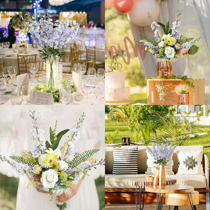 4PCS Light Blue Delphinium Artificial Flower 33.5'' Long Larkspur Stem Plant Floral Silk Flowers Faux Bouquets for Tall Floor Vase Home Garden Outdoor Wedding Arrangement Decor (H005-FYC)