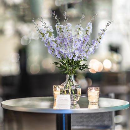 4PCS Light Blue Delphinium Artificial Flower 33.5'' Long Larkspur Stem Plant Floral Silk Flowers Faux Bouquets for Tall Floor Vase Home Garden Outdoor Wedding Arrangement Decor (H005-FYC)