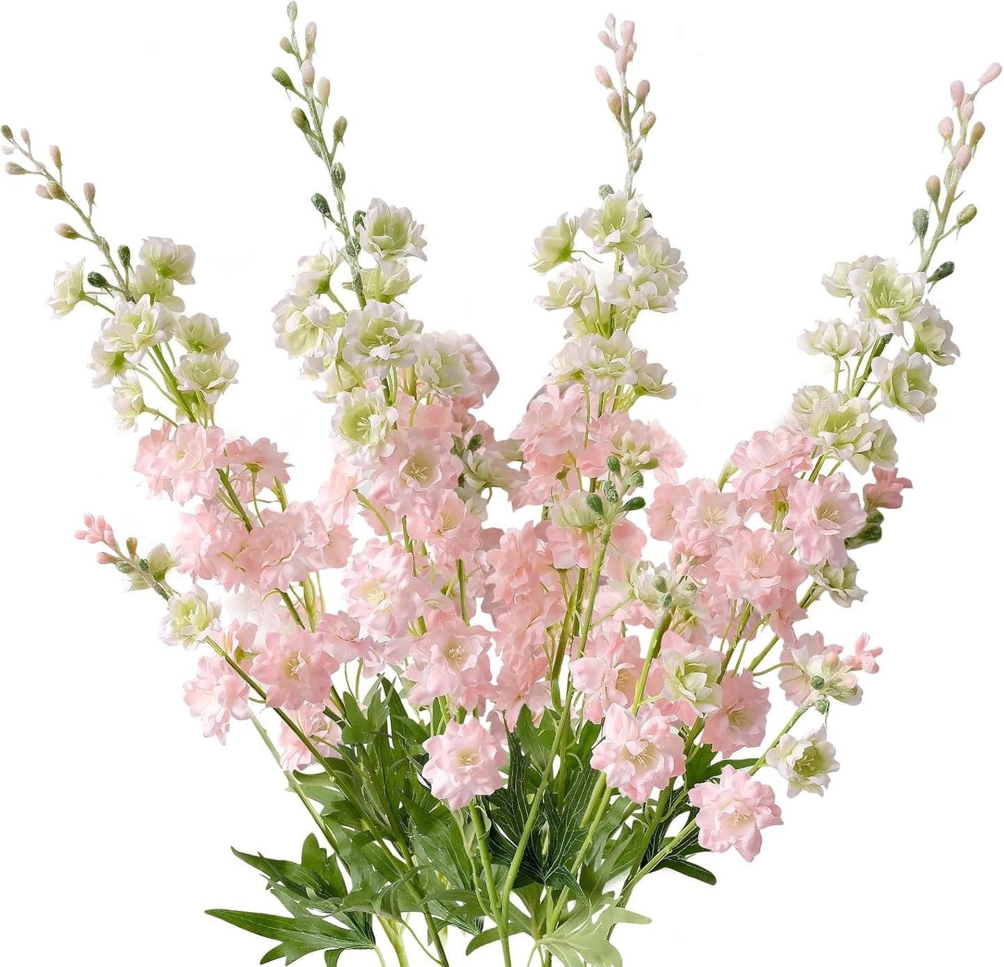 4PCS Light Blue Delphinium Artificial Flower 33.5'' Long Larkspur Stem Plant Floral Silk Flowers Faux Bouquets for Tall Floor Vase Home Garden Outdoor Wedding Arrangement Decor (H005-FYC)