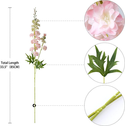 4PCS Light Blue Delphinium Artificial Flower 33.5'' Long Larkspur Stem Plant Floral Silk Flowers Faux Bouquets for Tall Floor Vase Home Garden Outdoor Wedding Arrangement Decor (H005-FYC)