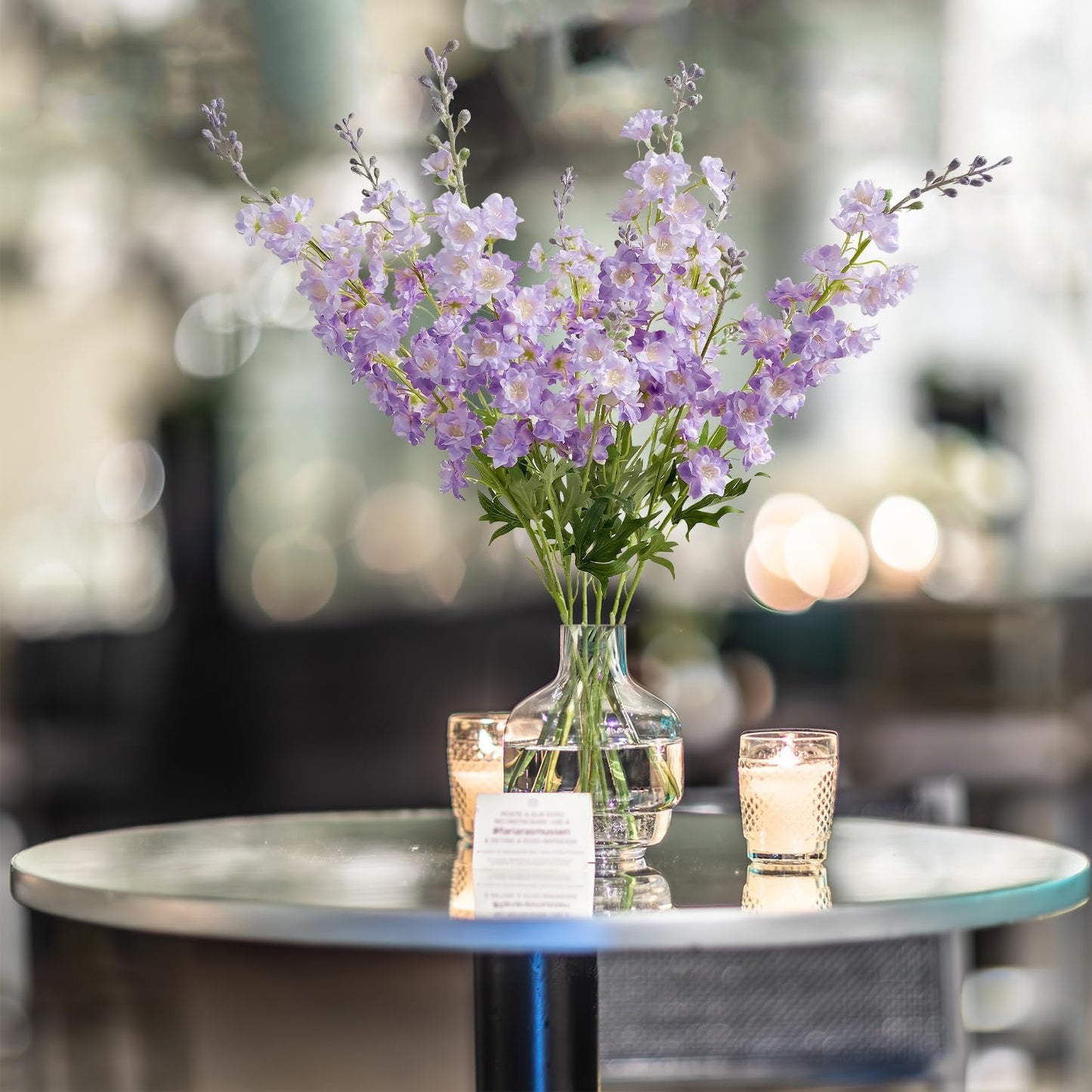4PCS Light Blue Delphinium Artificial Flower 33.5'' Long Larkspur Stem Plant Floral Silk Flowers Faux Bouquets for Tall Floor Vase Home Garden Outdoor Wedding Arrangement Decor (H005-FYC)